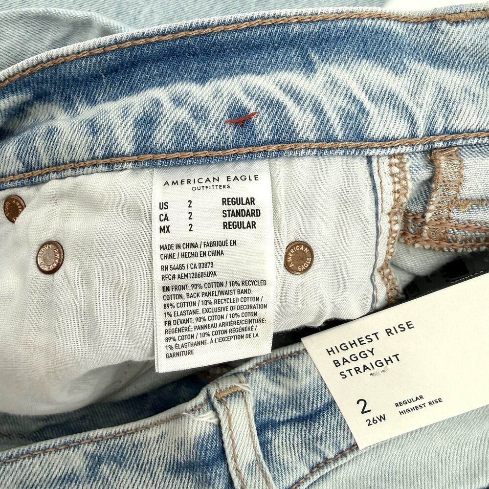 NWT American Eagle Women Light Wash Highest Rise Baggy Straight Jeans Size 2 - Picture 7 of 9